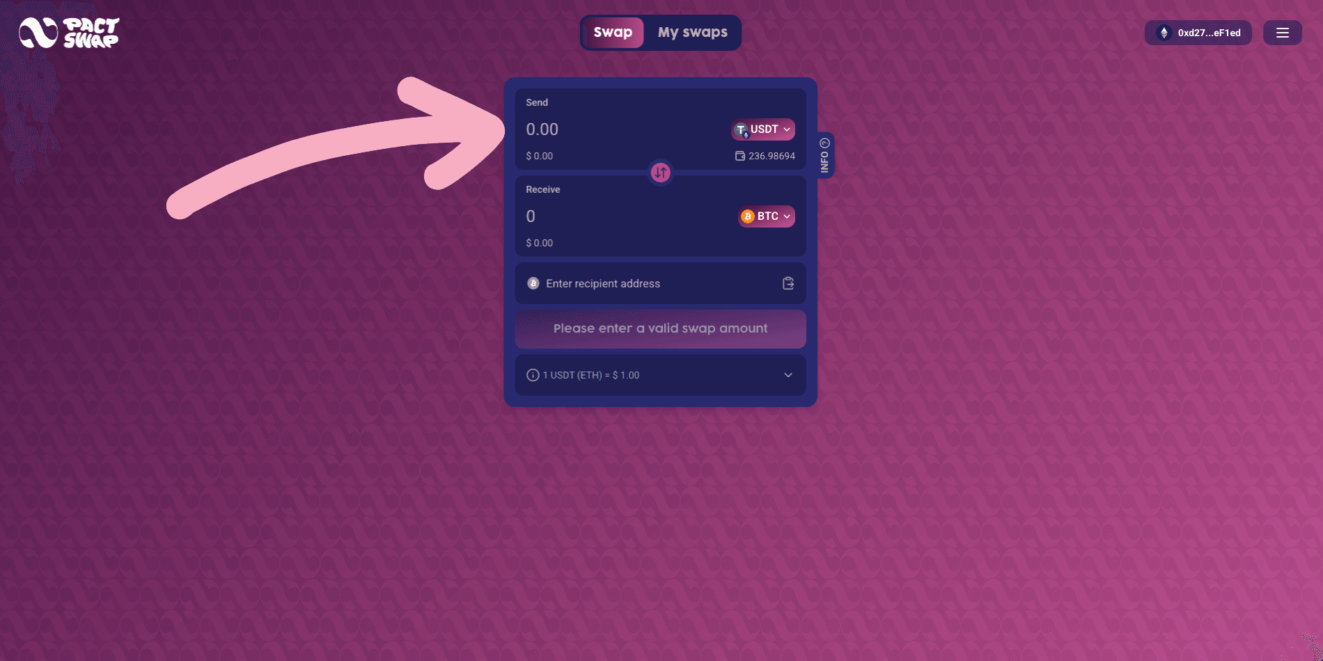 Enter swap amount